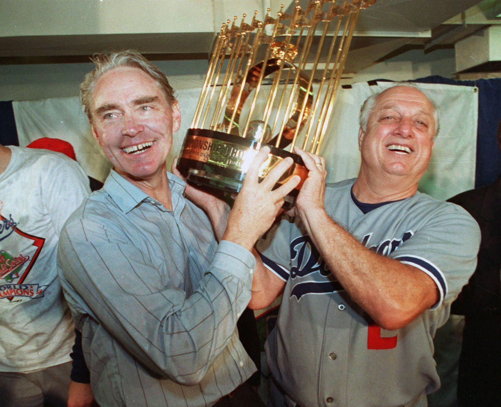 Fred Claire and Tommy Lasorda rejoice in 1988